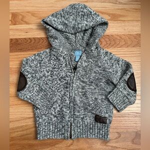Baby Gap Grey & White Marled Sweater Jacket Zip Up Hoodie Elbow Patches 12-18 mo